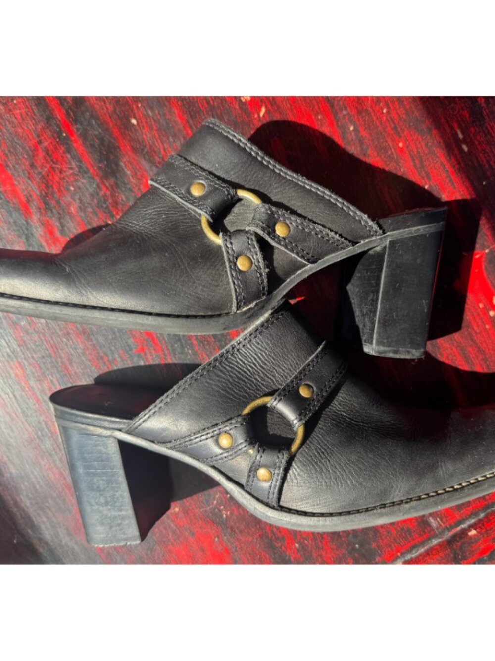 Aerosoles Black Leather Mule Moto Biker Boots Heeled Clogs Size 7.5 - Picture 2 of 7